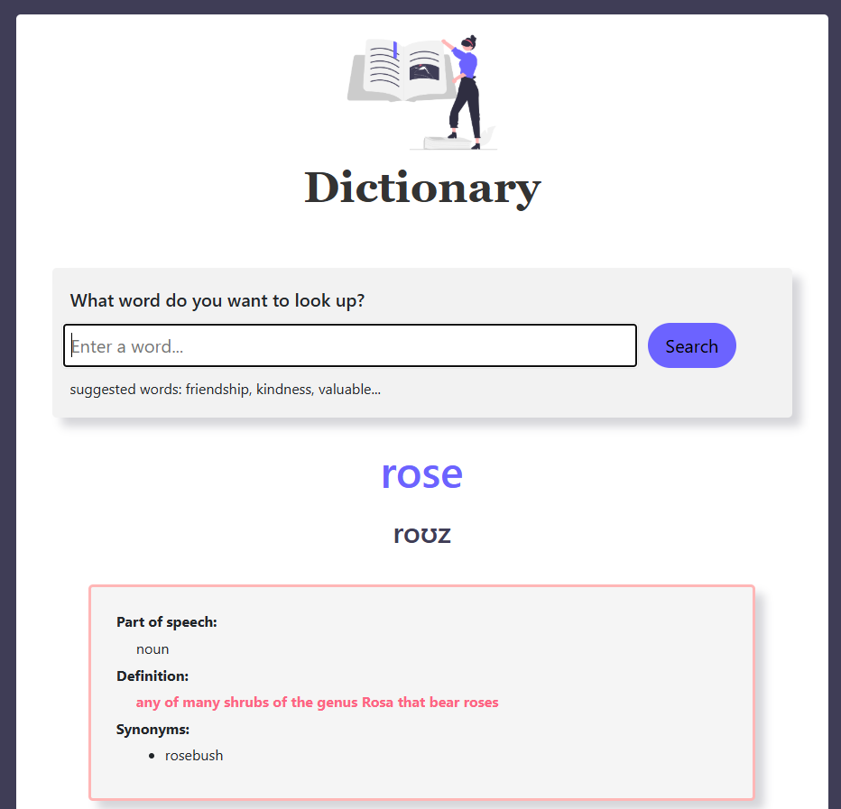 dictionary webpage